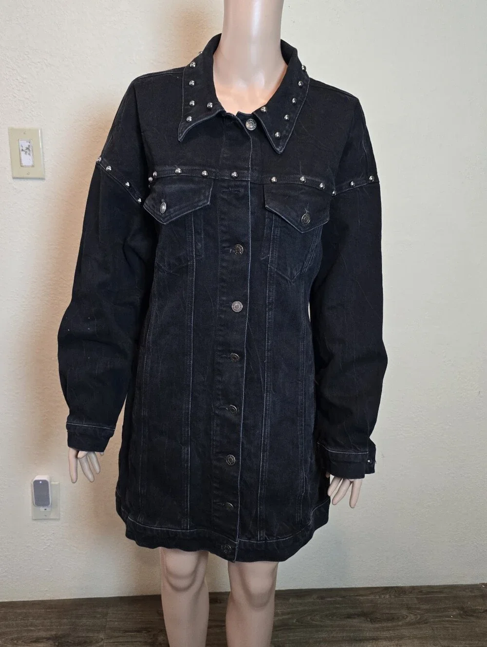 Rails Ladera Studded Denim Mini Dress NWT Size Large Black Long Sleeve - Picture 6 of 16